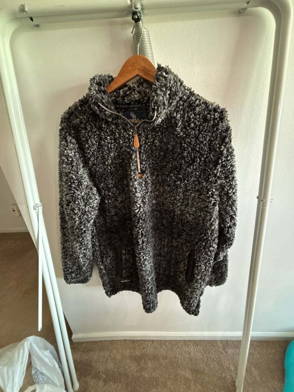 Simply Southern Gray Fuzzy Sherpa Fleece Half Zip Pullover Sweatshirt XL